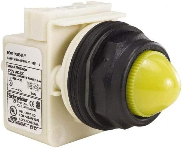 Schneider Electric - 120 V Yellow Lens LED Indicating Light - Round Lens, Screw Clamp Connector, Corrosion Resistant, Dust Resistant, Oil Resistant - USA Tool & Supply