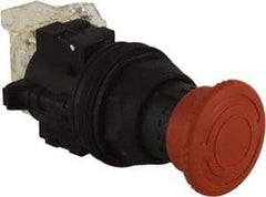 Schneider Electric - 30mm Mount Hole, Extended Mushroom Head, Pushbutton Switch with Contact Block - Round, Red Pushbutton, Maintained (MA) - USA Tool & Supply