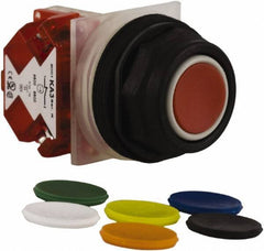 Schneider Electric - 30mm Mount Hole, Extended Straight, Pushbutton Switch with Contact Block - Multicolored Pushbutton, Momentary (MO) - USA Tool & Supply