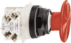 Schneider Electric - 30mm Mount Hole, Extended Mushroom Head, Pushbutton Switch with Contact Block - Round, Red Pushbutton, Momentary (MO) - USA Tool & Supply
