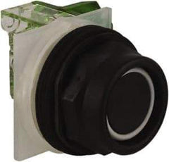 Schneider Electric - 30mm Mount Hole, Extended Straight, Pushbutton Switch with Contact Block - Black Pushbutton, Momentary (MO) - USA Tool & Supply
