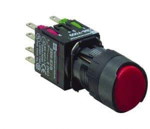 Schneider Electric - 16mm Mount Hole, Flush, Pushbutton Switch with Contact Block - Round, Red Pushbutton, Momentary (MO) - USA Tool & Supply