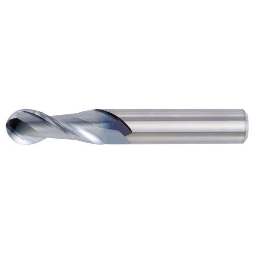 1/8″ Dia. × 1/8″ Shank × 1/4″ DOC × 2″ OAL, Carbide Uncoated, 2 Flute, CW|37° Helix, Round, Ballnose End Mill - Exact Industrial Supply