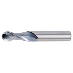 3/16″ Dia. × 3/16″ Shank × 5/8″ DOC × 2″ OAL, Carbide Uncoated, 2 Flute, CW|37° Helix, Round, Ballnose End Mill - Exact Industrial Supply