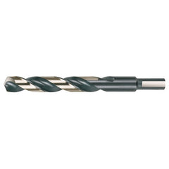 25/64 RHS / RHC HSS 135 Degree Split Point 3/8″ Reduced Shank Heavy Duty Jobber Length Drill - Black & Gold - Exact Industrial Supply