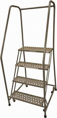 Cotterman - 70" 4 Step Rolling Warehouse Ladder - Rolling Safety Ladder, 450 Lb Capacity, 40" Platform Height, 30" Base Width x 31" Base Depth, Expanded Metal Tread - USA Tool & Supply