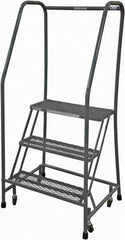 Cotterman - 60" 3 Step Rolling Warehouse Ladder - Rolling Safety Ladder, 450 Lb Capacity, 30" Platform Height, 30" Base Width x 30" Base Depth, Expanded Metal Tread - USA Tool & Supply