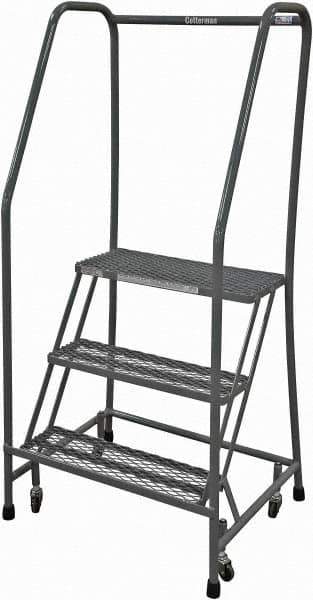 Cotterman - 60" 3 Step Rolling Warehouse Ladder - Rolling Safety Ladder, 450 Lb Capacity, 30" Platform Height, 20" Base Width x 26" Base Depth, Expanded Metal Tread - USA Tool & Supply