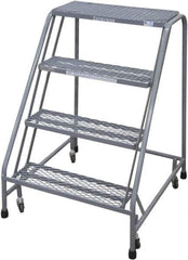 Cotterman - 90" 6 Step Rolling Warehouse Ladder - Rolling Safety Ladder, 450 Lb Capacity, 60" Platform Height, 30" Base Width x 46" Base Depth, Serrated Steel - USA Tool & Supply