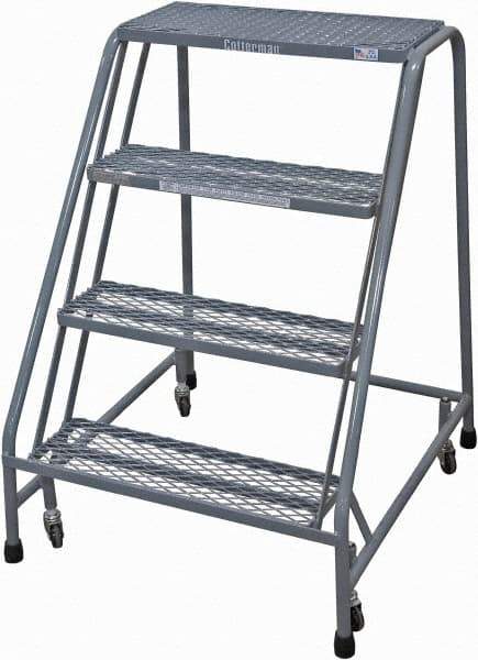 Cotterman - 40" 4 Step Rolling Warehouse Ladder - Rolling Safety Ladder, 450 Lb Capacity, 40" Platform Height, 30" Base Width x 31" Base Depth, Expanded Metal Tread - USA Tool & Supply