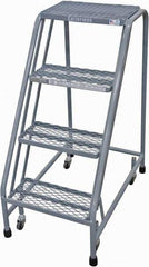 Cotterman - 40" 4 Step Rolling Warehouse Ladder - Rolling Safety Ladder, 450 Lb Capacity, 40" Platform Height, 20" Base Width x 31" Base Depth, Expanded Metal Tread - USA Tool & Supply