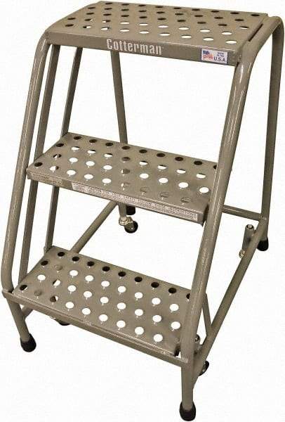 Cotterman - 30" 3 Step Rolling Warehouse Ladder - Rolling Safety Ladder, 450 Lb Capacity, 30" Platform Height, 20" Base Width x 27" Base Depth, Expanded Metal Tread - USA Tool & Supply