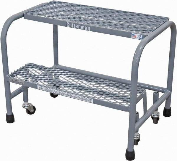 Cotterman - 20" 2 Step Rolling Warehouse Ladder - Rolling Safety Ladder, 450 Lb Capacity, 20" Platform Height, 26" Base Width x 19" Base Depth, Expanded Metal Tread - USA Tool & Supply