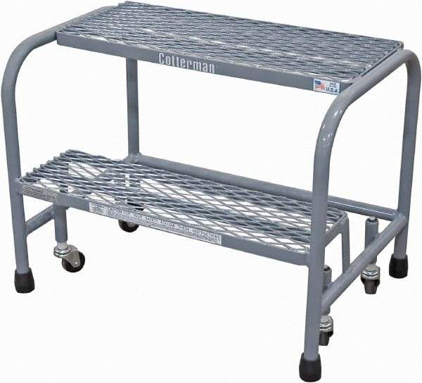 Cotterman - 20" 2 Step Rolling Warehouse Ladder - Rolling Safety Ladder, 450 Lb Capacity, 20" Platform Height, 18" Base Width x 19" Base Depth, Expanded Metal Tread - USA Tool & Supply