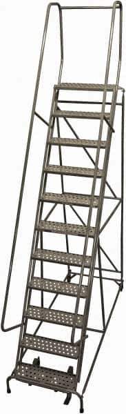 Cotterman - 140" 11 Step Rolling Warehouse Ladder - Rolling Safety Ladder, 450 Lb Capacity, 110" Platform Height, 32" Base Width x 91" Base Depth, Perforated Tread - USA Tool & Supply