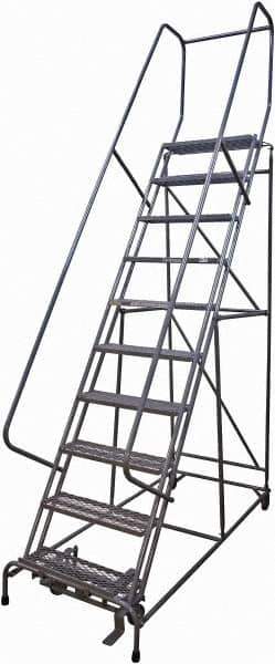 Cotterman - 130" 10 Step Rolling Warehouse Ladder - Rolling Safety Ladder, 450 Lb Capacity, 100" Platform Height, 32" Base Width x 84" Base Depth, Serrated Steel - USA Tool & Supply