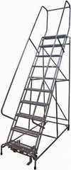 Cotterman - 130" 10 Step Rolling Warehouse Ladder - Rolling Safety Ladder, 450 Lb Capacity, 100" Platform Height, 32" Base Width x 84" Base Depth, Serrated Steel - USA Tool & Supply
