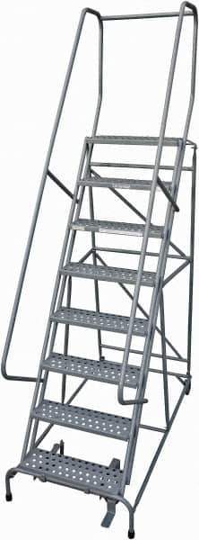 Cotterman - 110" 8 Step Rolling Warehouse Ladder - Rolling Safety Ladder, 450 Lb Capacity, 80" Platform Height, 32" Base Width x 58" Base Depth, Perforated Tread - USA Tool & Supply