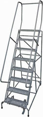 Cotterman - 110" 8 Step Rolling Warehouse Ladder - Rolling Safety Ladder, 450 Lb Capacity, 80" Platform Height, 32" Base Width x 58" Base Depth, Perforated Tread - USA Tool & Supply