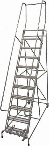 Cotterman - 140" 11 Step Rolling Warehouse Ladder - Rolling Safety Ladder, 450 Lb Capacity, 110" Platform Height, 32" Base Width x 78" Base Depth, Expanded Metal Tread - USA Tool & Supply