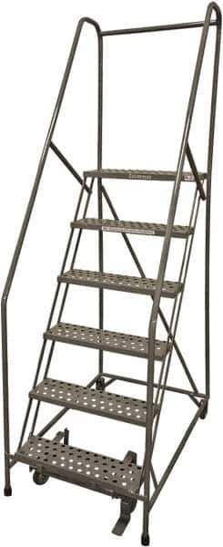 Cotterman - 90" 6 Step Rolling Warehouse Ladder - Rolling Safety Ladder, 450 Lb Capacity, 60" Platform Height, 30" Base Width x 56" Base Depth, Perforated Tread - USA Tool & Supply