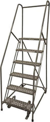 Cotterman - 90" 6 Step Rolling Warehouse Ladder - Rolling Safety Ladder, 450 Lb Capacity, 60" Platform Height, 30" Base Width x 56" Base Depth, Perforated Tread - USA Tool & Supply