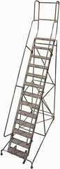 Cotterman - 172" 13 Step Rolling Warehouse Ladder - Rolling Safety Ladder, 450 Lb Capacity, 130" Platform Height, 42" Base Width x 95" Base Depth, Perforated Tread - USA Tool & Supply