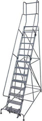 Cotterman - 182" 14 Step Rolling Warehouse Ladder - Rolling Safety Ladder, 450 Lb Capacity, 140" Platform Height, 42" Base Width x 101" Base Depth, Serrated Steel - USA Tool & Supply