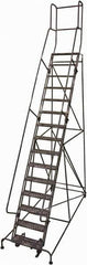 Cotterman - 192" 15 Step Rolling Warehouse Ladder - Rolling Safety Ladder, 450 Lb Capacity, 150" Platform Height, 42" Base Width x 108" Base Depth, Expanded Metal Tread - USA Tool & Supply