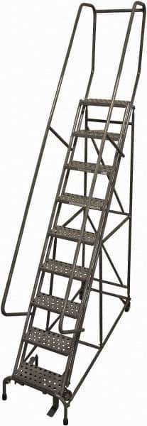 Cotterman - 120" 9 Step Rolling Warehouse Ladder - Rolling Safety Ladder, 450 Lb Capacity, 90" Platform Height, 24" Base Width x 77" Base Depth, Perforated Tread - USA Tool & Supply