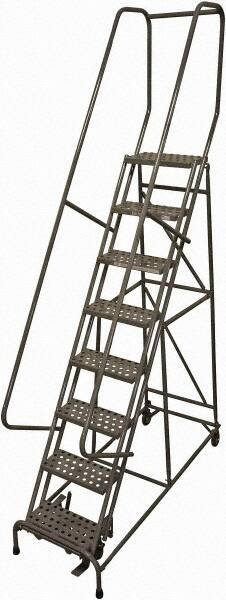 Cotterman - 110" 8 Step Rolling Warehouse Ladder - Rolling Safety Ladder, 450 Lb Capacity, 80" Platform Height, 24" Base Width x 71" Base Depth, Perforated Tread - USA Tool & Supply