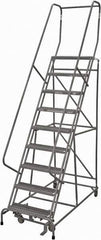 Cotterman - 120" 9 Step Rolling Warehouse Ladder - Rolling Safety Ladder, 450 Lb Capacity, 90" Platform Height, 32" Base Width x 77" Base Depth, Serrated Steel - USA Tool & Supply