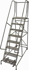 Cotterman - 110" 8 Step Rolling Warehouse Ladder - Rolling Safety Ladder, 450 Lb Capacity, 80" Platform Height, 32" Base Width x 71" Base Depth, Serrated Steel - USA Tool & Supply