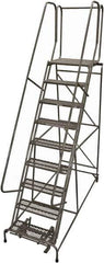 Cotterman - 120" 9 Step Rolling Warehouse Ladder - Rolling Safety Ladder, 450 Lb Capacity, 90" Platform Height, 24" Base Width x 61" Base Depth, Expanded Metal Tread - USA Tool & Supply