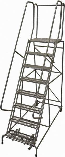 Cotterman - 110" 8 Step Rolling Warehouse Ladder - Rolling Safety Ladder, 450 Lb Capacity, 80" Platform Height, 24" Base Width x 71" Base Depth, Expanded Metal Tread - USA Tool & Supply