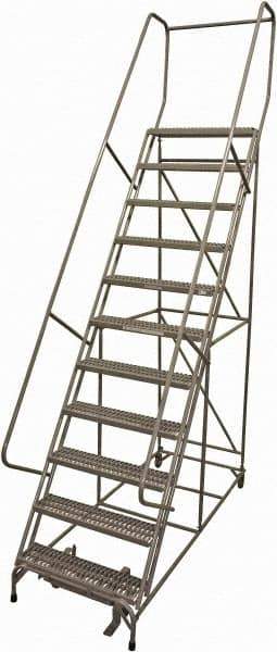 Cotterman - 140" 11 Step Rolling Warehouse Ladder - Rolling Safety Ladder, 450 Lb Capacity, 110" Platform Height, 32" Base Width x 81" Base Depth, Serrated Steel - USA Tool & Supply