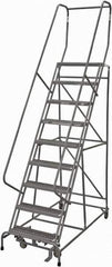 Cotterman - 120" 9 Step Rolling Warehouse Ladder - Rolling Safety Ladder, 450 Lb Capacity, 90" Platform Height, 32" Base Width x 67" Base Depth, Serrated Steel - USA Tool & Supply