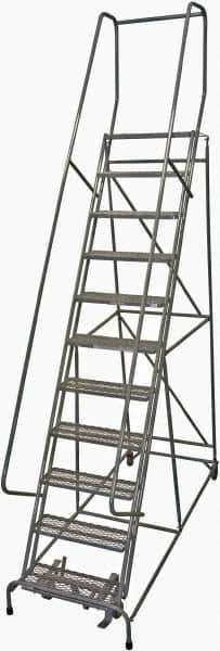 Cotterman - 140" 11 Step Rolling Warehouse Ladder - Rolling Safety Ladder, 450 Lb Capacity, 110" Platform Height, 32" Base Width x 91" Base Depth, Expanded Metal Tread - USA Tool & Supply