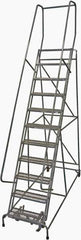 Cotterman - 140" 11 Step Rolling Warehouse Ladder - Rolling Safety Ladder, 450 Lb Capacity, 110" Platform Height, 32" Base Width x 91" Base Depth, Expanded Metal Tread - USA Tool & Supply