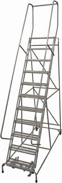 Cotterman - 140" 11 Step Rolling Warehouse Ladder - Rolling Safety Ladder, 450 Lb Capacity, 110" Platform Height, 32" Base Width x 81" Base Depth, Expanded Metal Tread - USA Tool & Supply