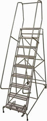 Cotterman - 120" 9 Step Rolling Warehouse Ladder - Rolling Safety Ladder, 450 Lb Capacity, 90" Platform Height, 32" Base Width x 67" Base Depth, Expanded Metal Tread - USA Tool & Supply