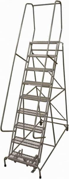 Cotterman - 120" 9 Step Rolling Warehouse Ladder - Rolling Safety Ladder, 450 Lb Capacity, 90" Platform Height, 24" Base Width x 67" Base Depth, Expanded Metal Tread - USA Tool & Supply