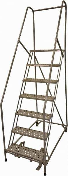 Cotterman - 100" 7 Step Rolling Warehouse Ladder - Rolling Safety Ladder, 450 Lb Capacity, 70" Platform Height, 24" Base Width x 63" Base Depth, Perforated Tread - USA Tool & Supply