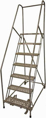 Cotterman - 100" 7 Step Rolling Warehouse Ladder - Rolling Safety Ladder, 450 Lb Capacity, 70" Platform Height, 24" Base Width x 63" Base Depth, Perforated Tread - USA Tool & Supply