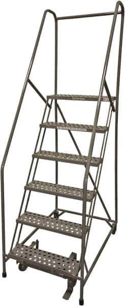 Cotterman - 90" 6 Step Rolling Warehouse Ladder - Rolling Safety Ladder, 450 Lb Capacity, 60" Platform Height, 30" Base Width x 56" Base Depth, Perforated Tread - USA Tool & Supply