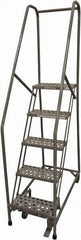 Cotterman - 80" 5 Step Rolling Warehouse Ladder - Rolling Safety Ladder, 450 Lb Capacity, 50" Platform Height, 20" Base Width x 50" Base Depth, Perforated Tread - USA Tool & Supply