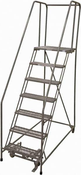 Cotterman - 100" 7 Step Rolling Warehouse Ladder - Rolling Safety Ladder, 450 Lb Capacity, 70" Platform Height, 30" Base Width x 63" Base Depth, Serrated Steel - USA Tool & Supply