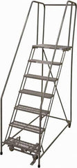 Cotterman - 100" 7 Step Rolling Warehouse Ladder - Rolling Safety Ladder, 450 Lb Capacity, 70" Platform Height, 30" Base Width x 63" Base Depth, Serrated Steel - USA Tool & Supply