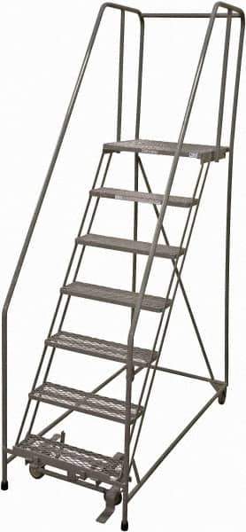 Cotterman - 100" 7 Step Rolling Warehouse Ladder - Rolling Safety Ladder, 450 Lb Capacity, 70" Platform Height, 24" Base Width x 63" Base Depth, Serrated Steel - USA Tool & Supply