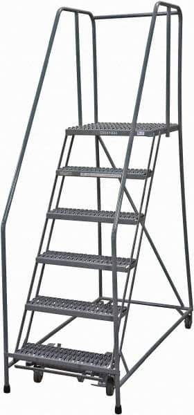 Cotterman - 90" 6 Step Rolling Warehouse Ladder - Rolling Safety Ladder, 450 Lb Capacity, 60" Platform Height, 24" Base Width x 56" Base Depth, Serrated Steel - USA Tool & Supply